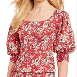 Antonio Melani Levi puff sleeve top brick orange floral top SIZE 8